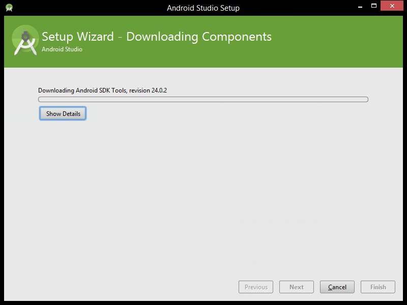Android Studio sťahuje komponenty