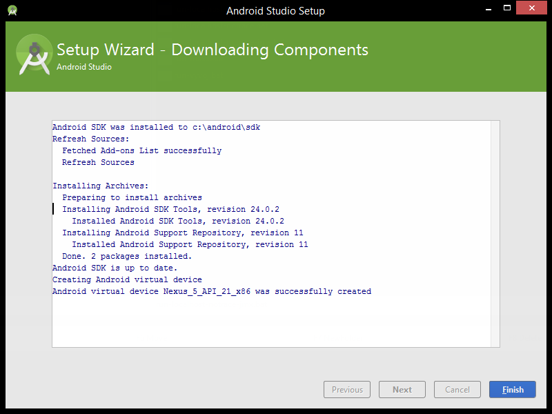 Android Studio stiahlo komponenty
