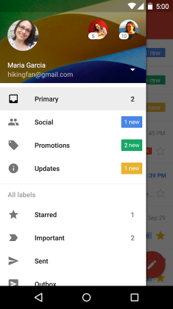 Ukážka navigačného panela z Google Plus