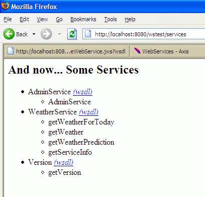 Zoznam nasadených webových služieb v Axise